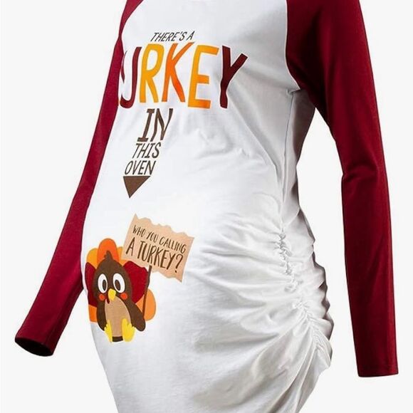 💥Buy 2 Get 1 Free💥 Maternity Long Sleeve Tee with Turkey Graphic - Picture 4 of 4